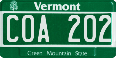 VT license plate COA202