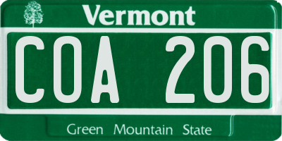 VT license plate COA206