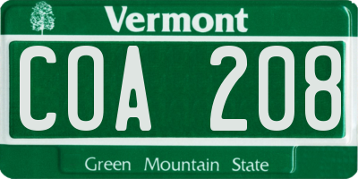 VT license plate COA208