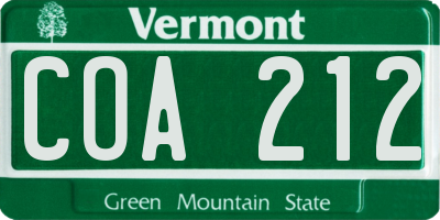 VT license plate COA212
