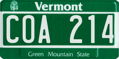 VT license plate COA214