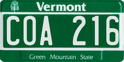 VT license plate COA216