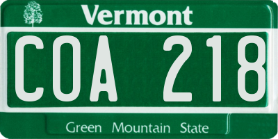VT license plate COA218
