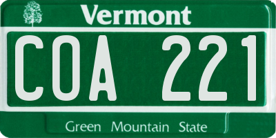 VT license plate COA221