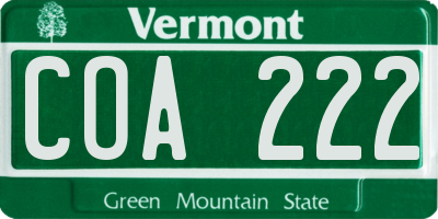 VT license plate COA222