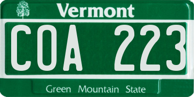 VT license plate COA223