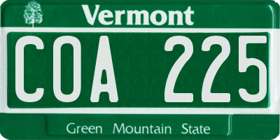 VT license plate COA225