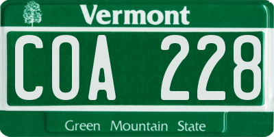 VT license plate COA228