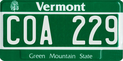 VT license plate COA229