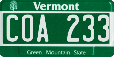 VT license plate COA233