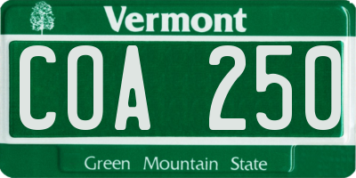 VT license plate COA250
