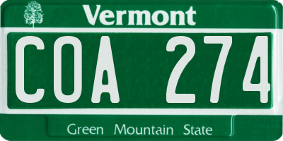 VT license plate COA274