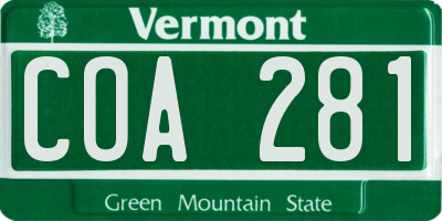 VT license plate COA281