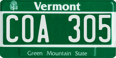 VT license plate COA305