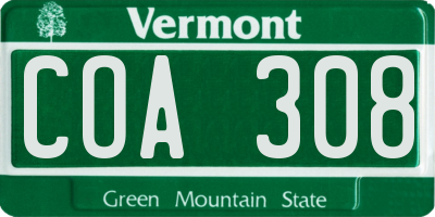 VT license plate COA308