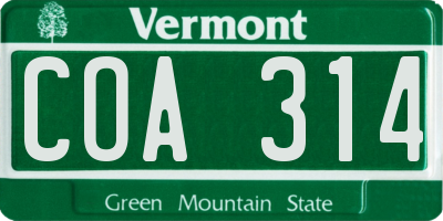 VT license plate COA314