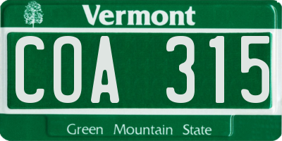 VT license plate COA315