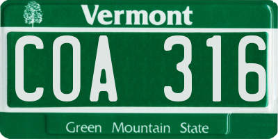 VT license plate COA316