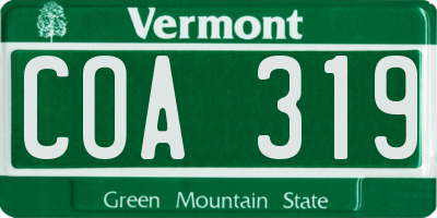 VT license plate COA319