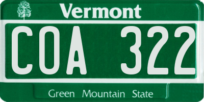 VT license plate COA322