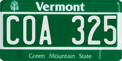 VT license plate COA325