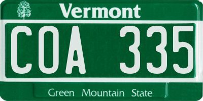 VT license plate COA335