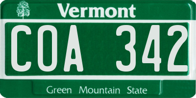 VT license plate COA342