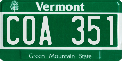 VT license plate COA351