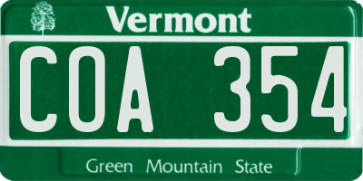 VT license plate COA354
