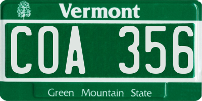 VT license plate COA356