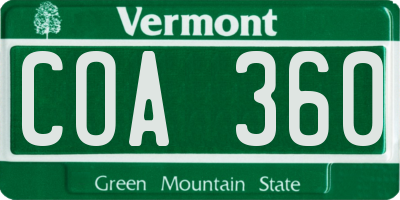 VT license plate COA360