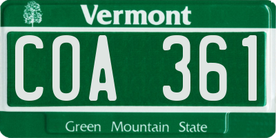 VT license plate COA361