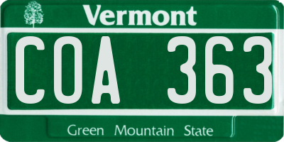 VT license plate COA363
