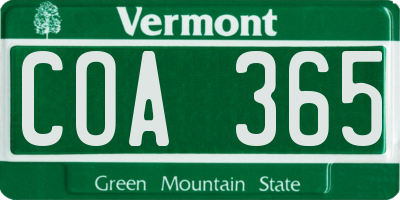 VT license plate COA365