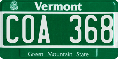 VT license plate COA368