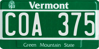 VT license plate COA375