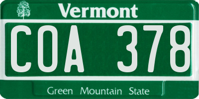 VT license plate COA378