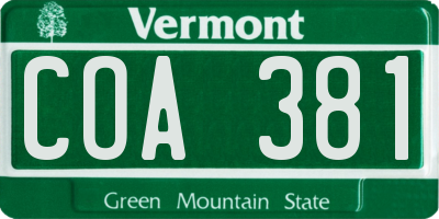 VT license plate COA381