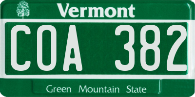 VT license plate COA382