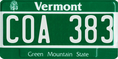 VT license plate COA383