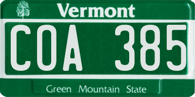 VT license plate COA385
