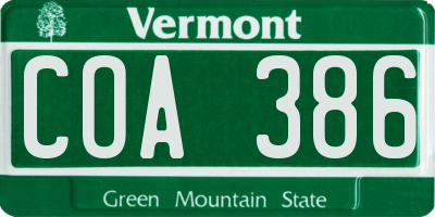 VT license plate COA386