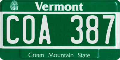 VT license plate COA387