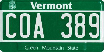 VT license plate COA389
