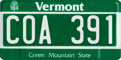 VT license plate COA391