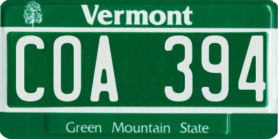 VT license plate COA394