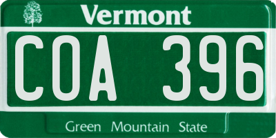 VT license plate COA396