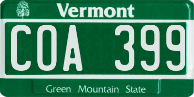 VT license plate COA399