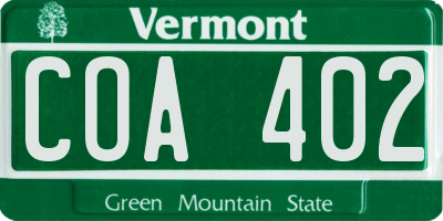 VT license plate COA402