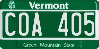 VT license plate COA405